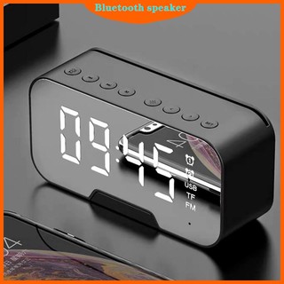 【Shocking Sale】Bluetooth Speaker with FM Radio LED Mirror Alarm Clock Subwoofer Music Player Snooze Desktop Clock Wireless