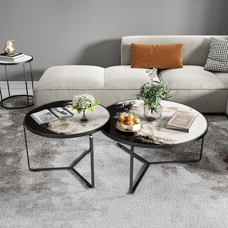 Tempered Glass Coffee Table Nordic Light Luxury Iron Simple Modern Small Apartment Living Room Designer Creative round C