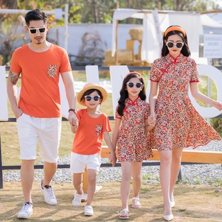 Parent-Child Clothing Summer Suit Mother-Women's Dress Cheongsam Family Three Chine