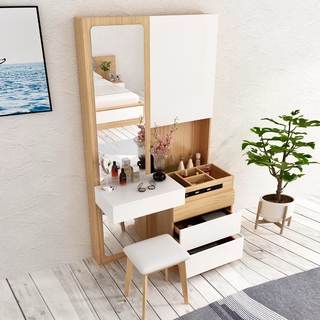 🛒Youmanni🛒Readystock modern minimalist dressing table with storage cabinet full-length mirror integrated bedroom furniture net red ins wind nordic retractable multifunction makeup table with drawer storage and stool chair vanity table with storage rack