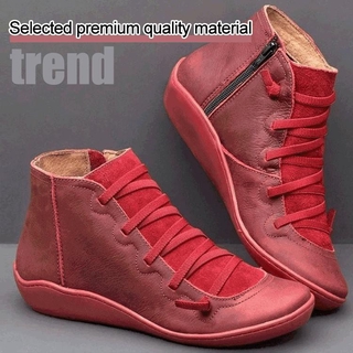 Large Size Casual Short Boots Flat Retro Lace-Up Platform Women'S Shoes