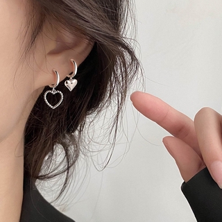 Heart Shaped Earrings Asymmetrical Pendant Fashion Jewelry Cute Hip-Hop Hollow Heart Ear Buckle Earring