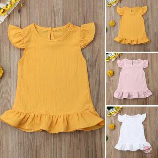 ❤J0P-Toddler Kids Baby Girl Sleeveless Clothes Solid Chiffon Party Dress Sundress